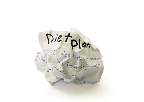 Crumpled paper ball with the words diet plan