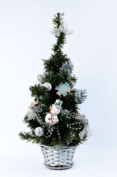 Christmas tree decorations and nativity Christian Catholic isolated on white background.