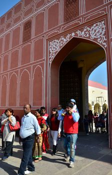 Jaipur, India - December 29, 2014: People visit The City Palace complex on December 29, 2014 in Jaipur, India . It was the seat of the Maharaja of Jaipur, the head of the Kachwaha Rajput clan. 