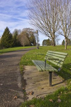 Park bench in a Public park Oregon.