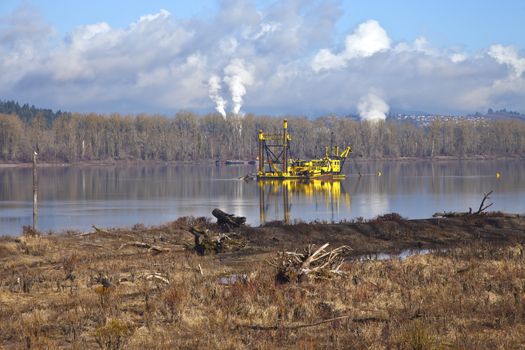 Dredging boats in the Columbia River Oregon.