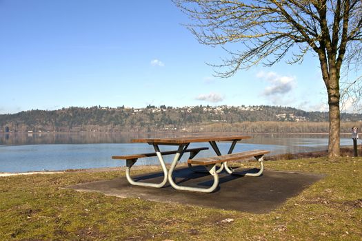 Picnic bench with a view Columbia river Oregon parks.