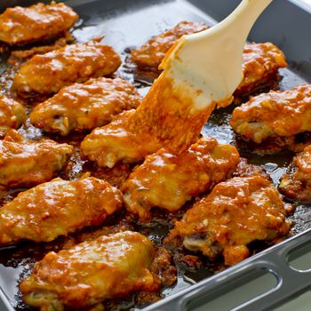 Fried Chicken New Orleans.sweet and spicy on tray ready to serve.