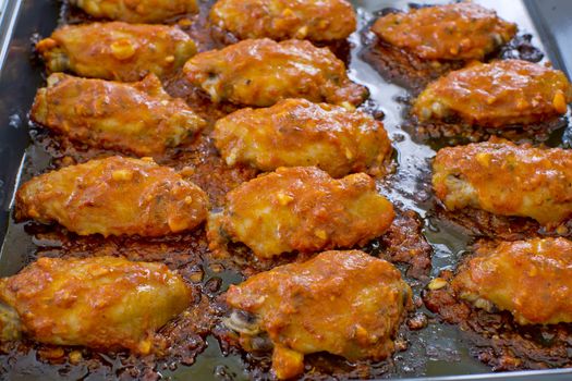 Fried Chicken New Orleans.sweet and spicy on tray ready to serve.