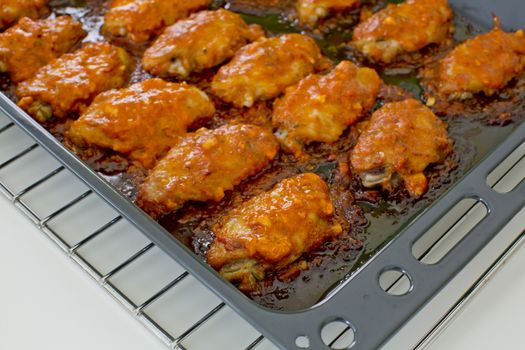 Fried Chicken New Orleans.sweet and spicy on tray ready to serve.