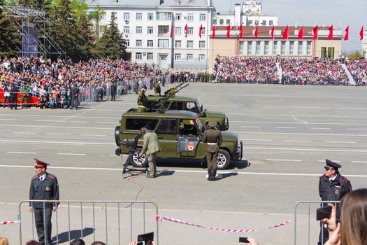 Samara, Russia - May 9: Russian military transport at the parade on annual Victory Day, May, 9, 2014 in Samara, Russia.