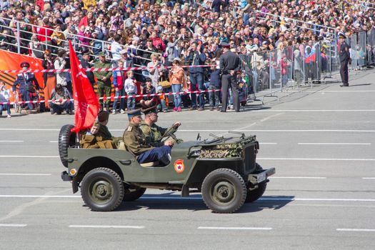 Samara, Russia - May 9: Russian military transport at the parade on annual Victory Day, May, 9, 2014 in Samara, Russia.