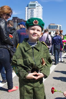 Samara, Russia - May 9: Russianl boy at the parade on annual Victory Day, May, 9, 2014 in Samara, Russia.