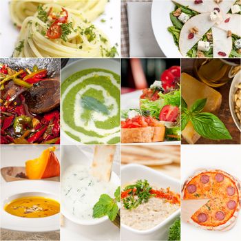 healthy vegetarian pasta soup salad pizza Italian food staples collage