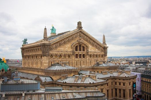 Paris, France. An urban view from a survey terrace of Gallery Lafayette. Roofs of Paris.