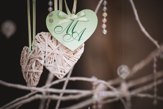 hand made heart shaped card with letters M and A