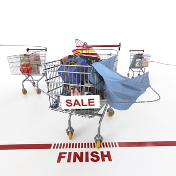 shopping sale concept background with shopping trolley on isolate white