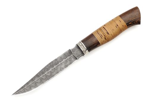 Hunting knife damask steel texture russian cold arms isolated