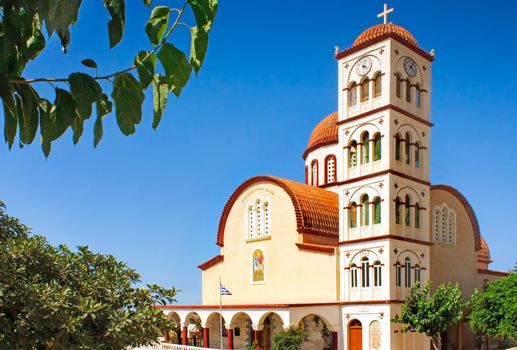Big and beautiful Orthodox Church on the island of Crete in Rethymnon, Greece.