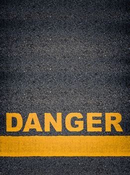 Conceptual Image Of Danger As Yellow Asphalt Road Markings With Single Line And Copy Space