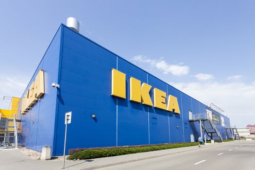 Warsaw, Poland - August 03, 2014: Building of the IKEA store in Warsaw. IKEA was founded in Sweden and is the world's largest furniture retailer.