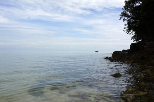 Beautiful beach with white sand coast of Langkawi.