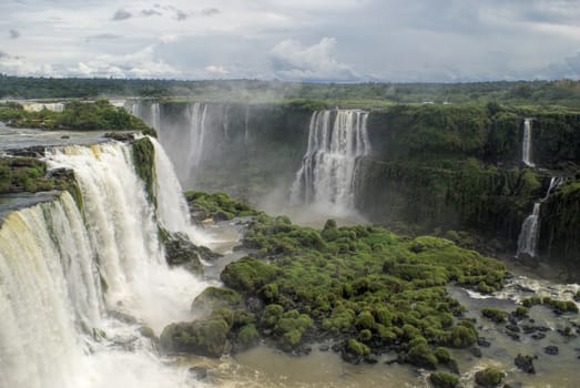 Dramatic aerial view of Iguazu waterfalls in Argentina