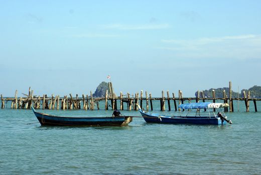 Old fishing boats are coast of Malaysia, Langkawi