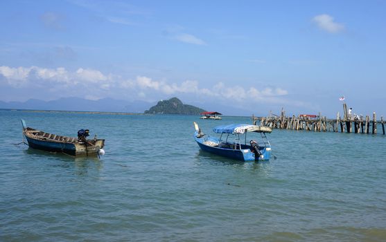 Old fishing boats are coast of Malaysia, Langkawi