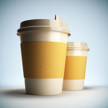 A 3D illustration blank template layout of Coffee cups. Coffee cup surface empty to place your text or logo.