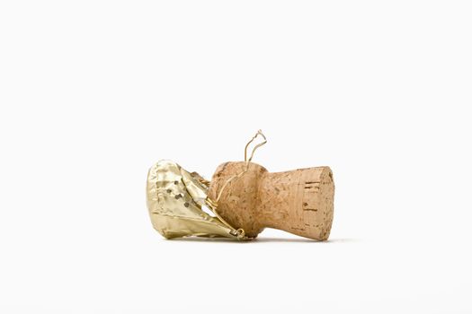 close-up of a champagne cork isolated on white background