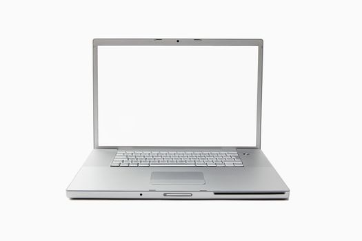 open silver laptop computer isolated on white backgroung