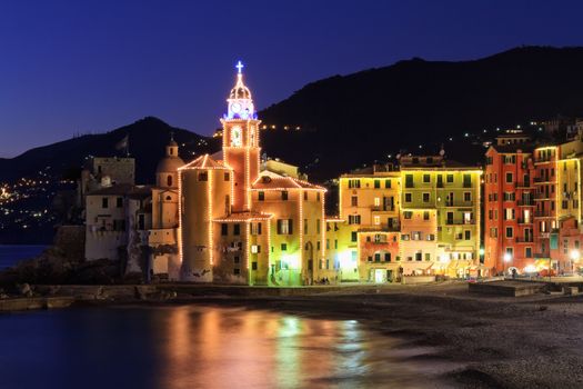 night scene in Camogli, famous small town in Liguria, Italy