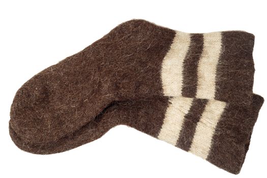 men's wool socks brown their rough rustic wool isolated on a white background