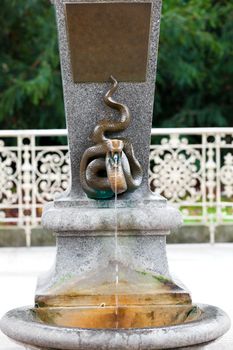 KARLOVY VARY (CARLSBAD), CZECH REPUBLIC  - DECEMBER 8, 2014: Termal mineral spring in Karlovy Vary (Carlsbad) -- famous spa city in western Bohemia, very popular tourist destination in Czech Republic (famous for its hot springs)