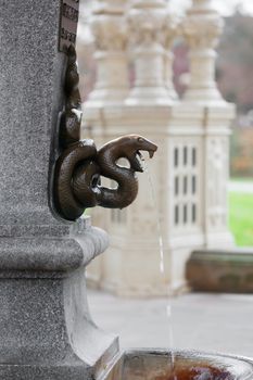 KARLOVY VARY (CARLSBAD), CZECH REPUBLIC  - DECEMBER 8,2014: Termal mineral spring in Karlovy Vary (Carlsbad) -- famous spa city in western Bohemia, very popular tourist destination in Czech Republic (famous for its hot springs)