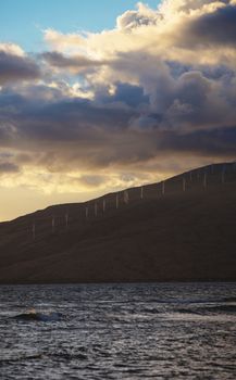Kahaewa Wind Farm Above the Ocean from Kihei