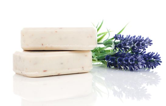 lavender soap on white background.