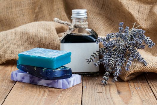 handmade lavender soap,  on wooden background