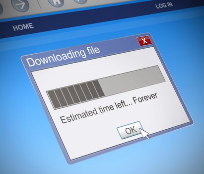 Illustration depicting a computer message box with a slow download concept.