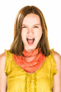 Pretty screaming girl on a white background