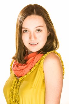 Pretty girl with an alluring expression on white background