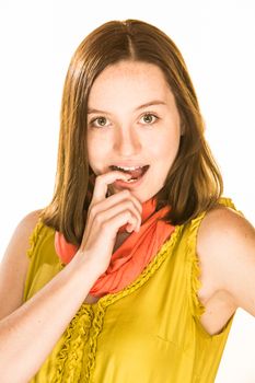 Pretty flirty girl on a white background