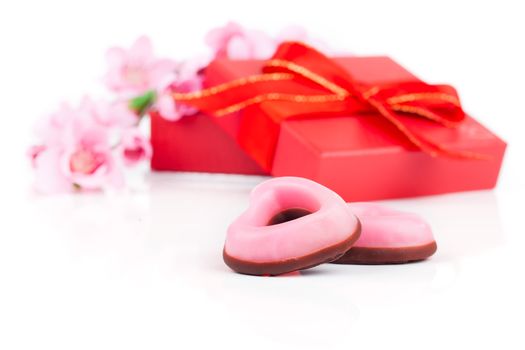 pink heart cookies for valentines day, on white background