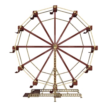3D digital render of a vintage ferris wheel isolated on white background