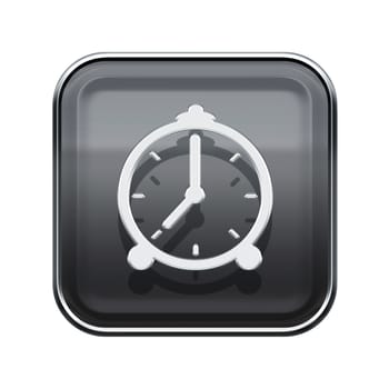 alarm clock icon glossy grey, isolated on white background