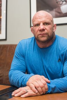 BARNAUL, RUSSIA - November 28, 2014: Jeffrey William Monson, American mixed martial artist, world champion, before the fight with Russian fighter Ilya Sheglov on November 28, 2014 in Barnaul, Russia