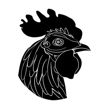 Cockerel head avatar, chinese zodiac sign, black silhouette isolated on white
