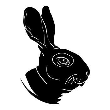 Rabbit head avatar, Chinese zodiac sign, black silhouette isolated on white