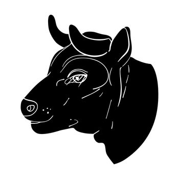 Cow head avatar, Chinese zodiac sign, black silhouette isolated on white
