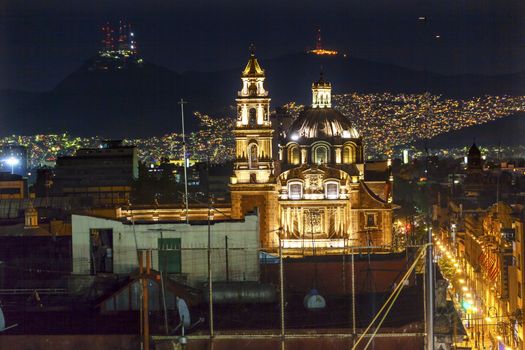 Plaza de Santa Domingo Chruches Lights Zocalo Center of Mexico City Christmas Night