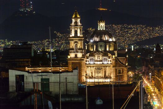 Plaza de Santa Domingo Chruches Lights Zocalo Center of Mexico City Christmas Night