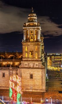 Metropolitan Cathedral Zocalo, Center of Mexico City Christmas Night