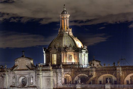 Metropolitan Cathedral Dome Zocalo, Center of Mexico City, at Night