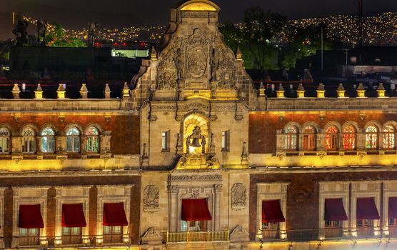 President's Palace Balcony in Zocalo, Center of Mexico City, at Night